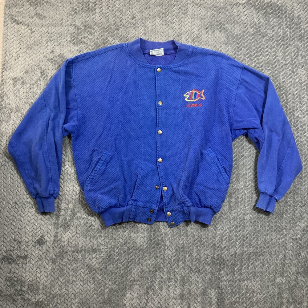 Sgt. Leisure Bomber Jacket Men M Kona Rainbow Fish Blue Quilted Vintage Hawaii
